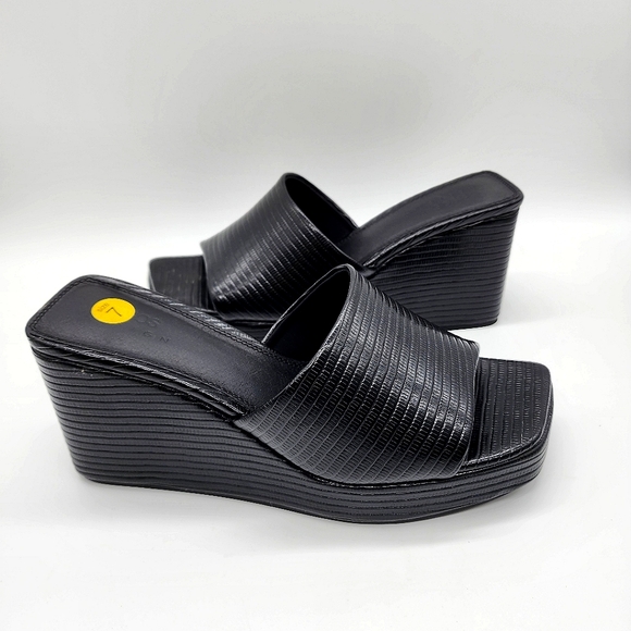 Asos Design Y2K Style Topaz Square Toe Wedge Black Mules Size 7 - Picture 3 of 13